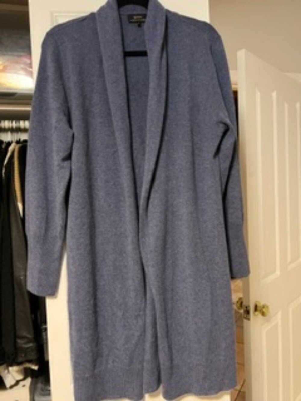 NWOT Quince Denim Blue Mongolian 100%  Cashmere Duster Cardigan Sweater Size Med
